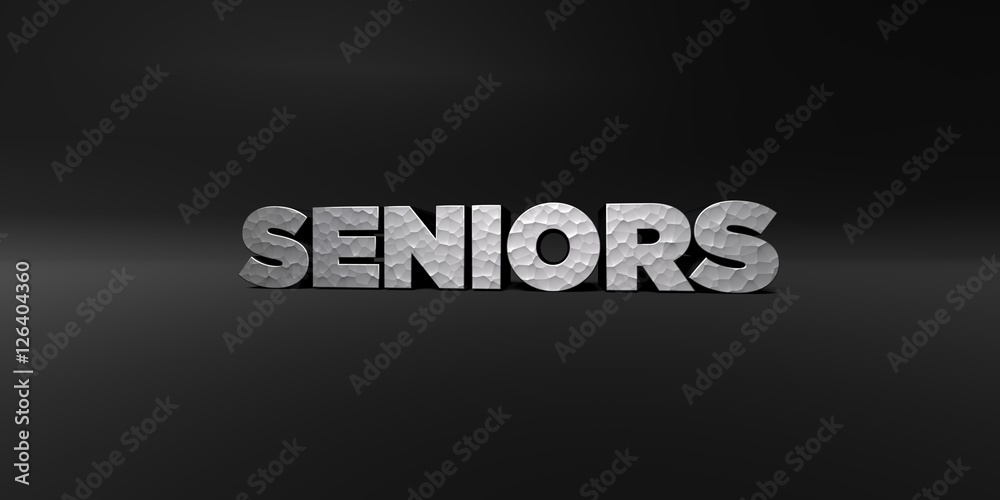 SENIORS - hammered metal finish text on black studio - 3D rendered royalty free stock photo. This image can be used for an online website banner ad or a print postcard. SENIORS - hammered metal finish text on black studio - 3D rendered royalty free stock photo. This image can be used for an online website banner ad or a print postcard.