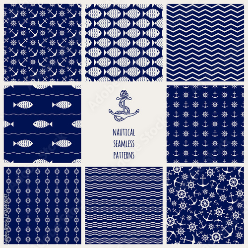 Set of 8 seamless nautical patterns