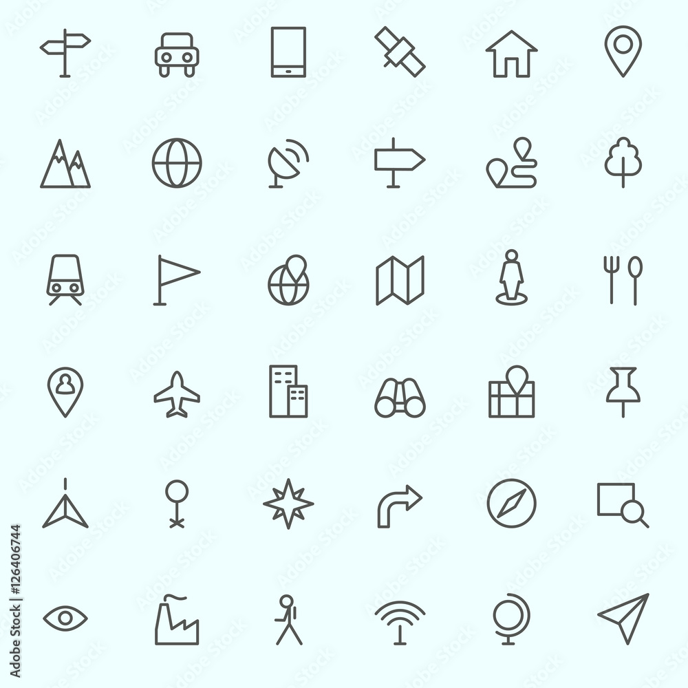 Location icons, simple and thin line design