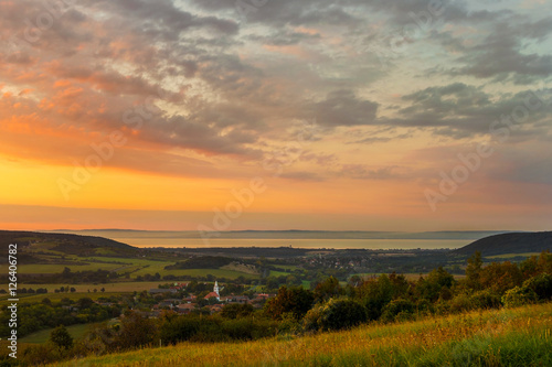 Balaton and Nivegy valley wine region at sunrise  Hungary