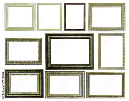 Set of Vintage silver and wood picture frame, isolated on white