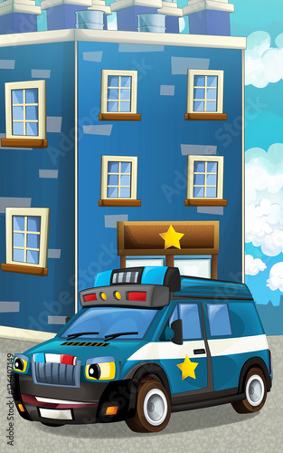 Cartoon happy and funny police car - van - illustration for children © honeyflavour