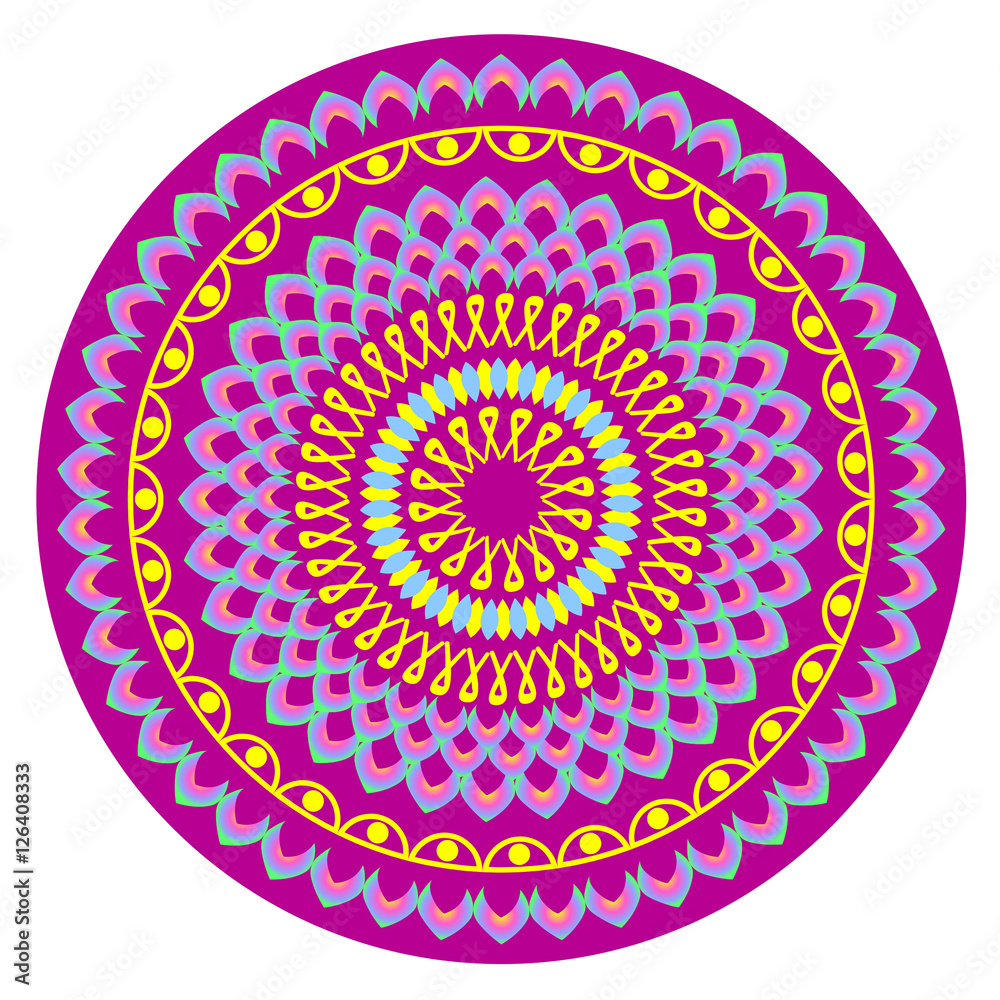 Circle mandala pattern. Decorative round ornament. Yoga logo, background for meditation poster. Oriental vector.
