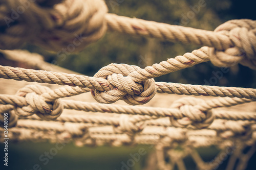 Many Coil of rope with nature background.Vintage or retro tone.