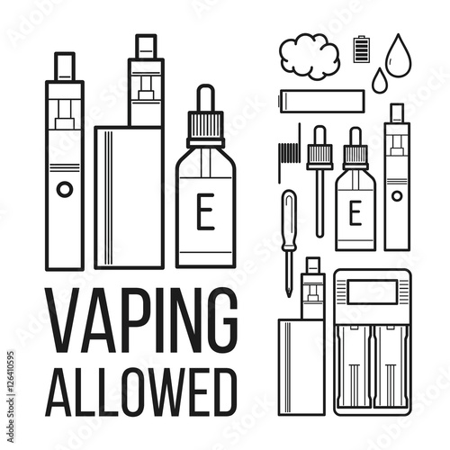 Vaping allowed icons. Vector icons set with text "vaping allowed"