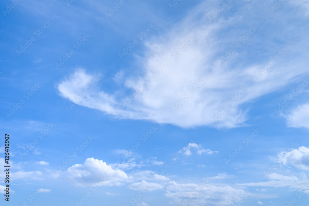 Cumulus and Cirrus clouds in deep blue summer sky