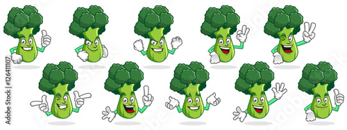 broccoli mascot vector pack, broccoli character set, vector of broccoli
