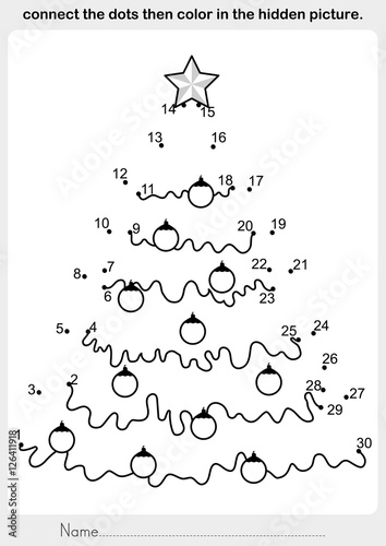 Christmas theme activity sheet - connect the dots then color in the hidden picture