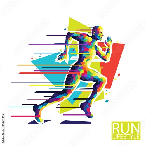 Abstract running man. Style wpap. Vector illustration.