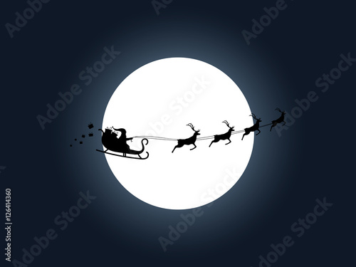 Santa Claus in a sleigh on a background of the moon. Santa's sleigh. Vector illustration.