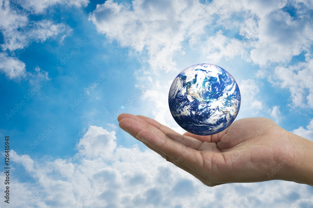Isolated hand opened up and the earth Isolated hand opened up and the earth
