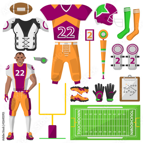 Football icons set. , sport equipment and uniform