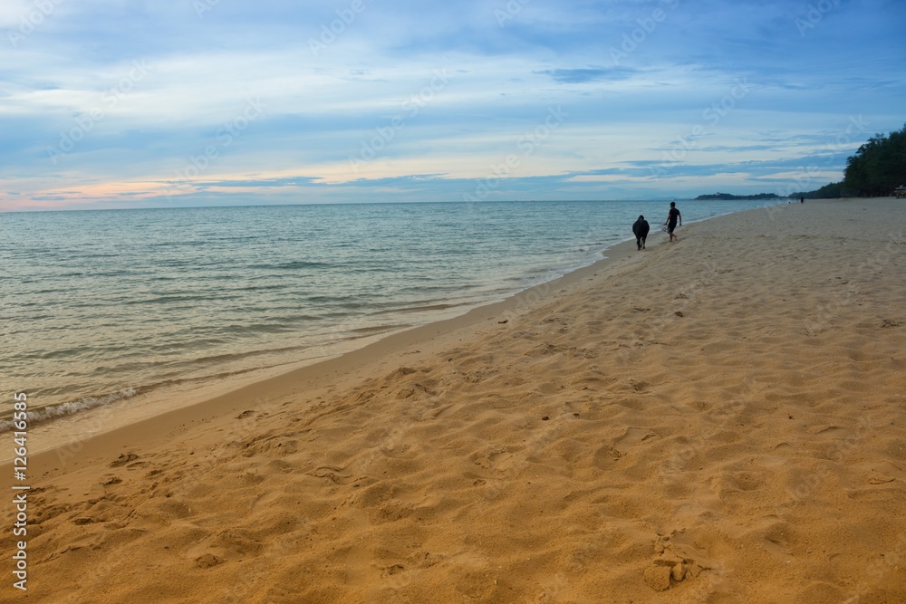 Sunrise Sea water and beach and sky. Cold Warm Filter look Colorful Sunrise Sea water and beach and sky. Cold Warm Filter look Colorful