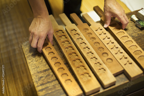 Traditional wooden molds for different varieties of wagashi
