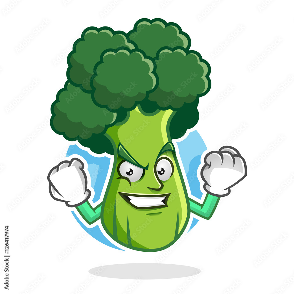 Fototapeta premium Strong broccoli mascot, broccoli character, broccoli cartoon
