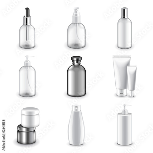 Cosmetic bottles icons vector set