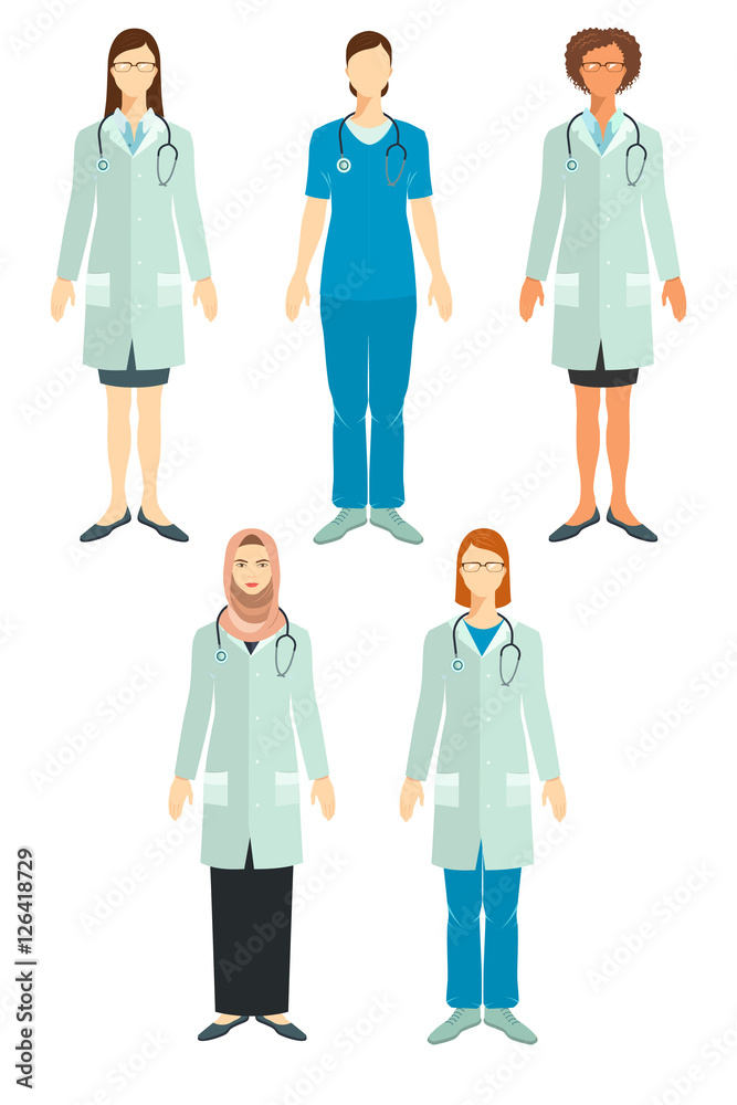 Set of doctors in flat style.