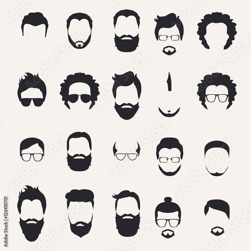 Set of monochrome icons. Hairstyle and beards.