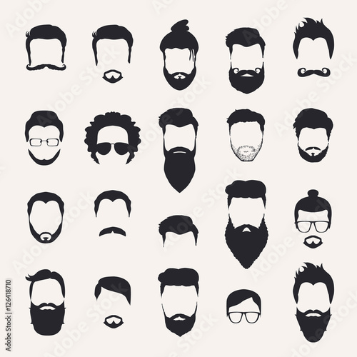 Set of monochrome icons. Hairstyle and beards.