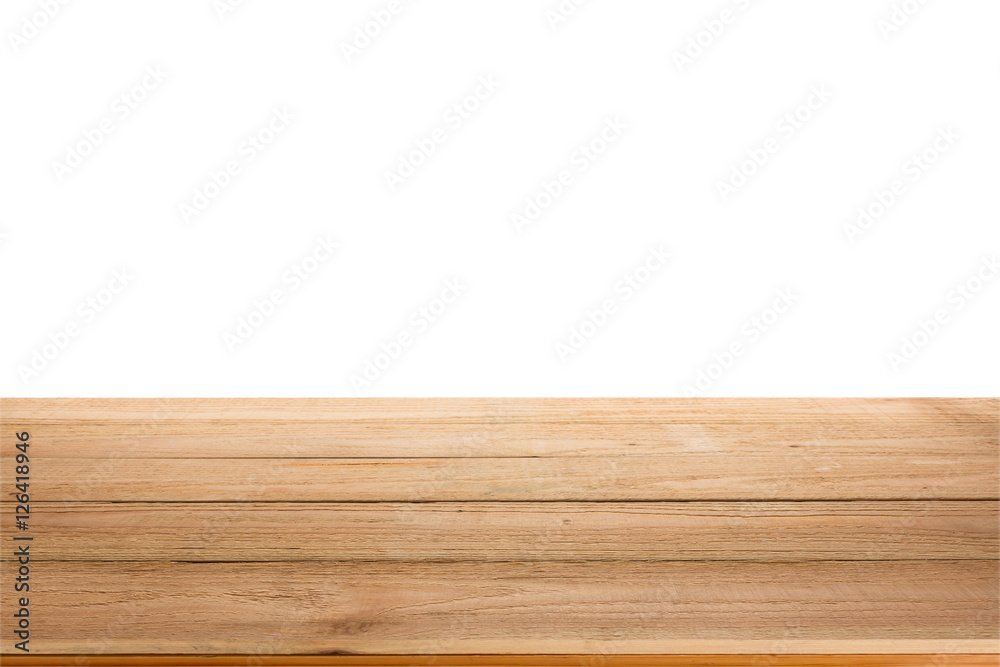 blank wood table top with white background