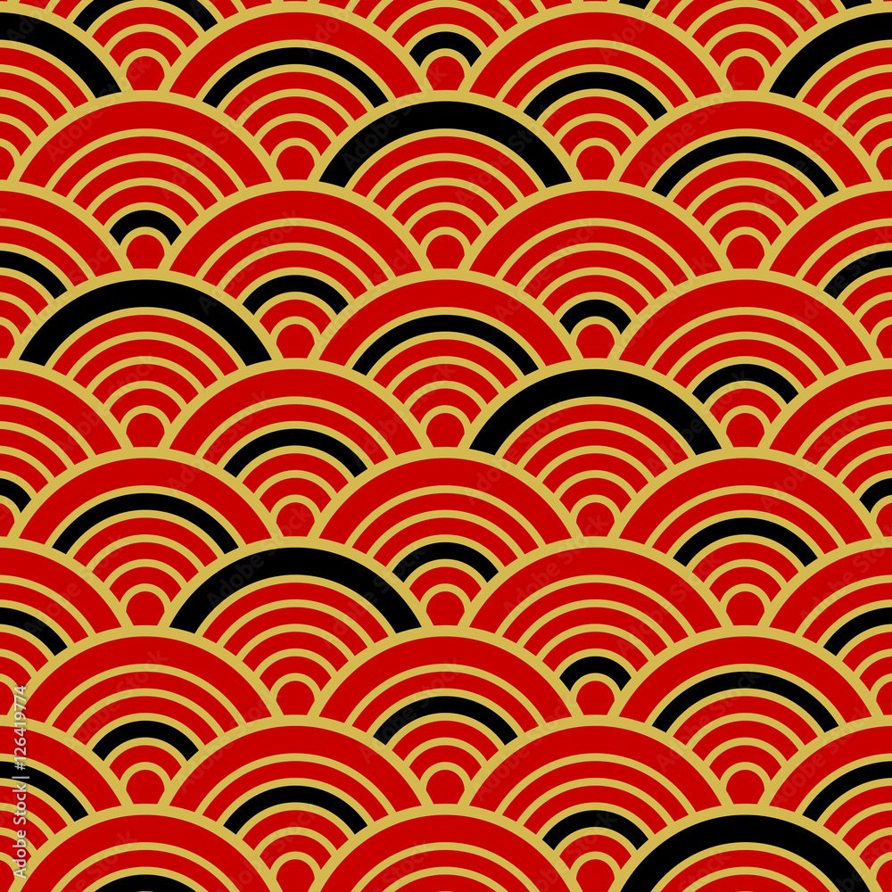 Red Gold Black Traditional Wave Japanese Chinese Seigaiha Pattern Background Vector Illustration Red Gold Black Traditional Wave Japanese Chinese Seigaiha Pattern Background Vector Illustration
