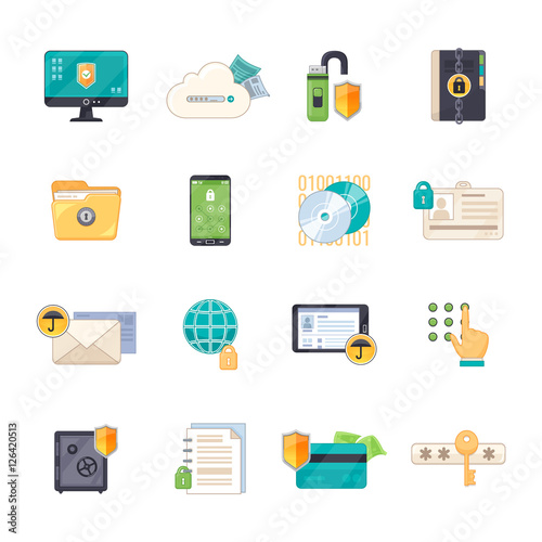 Data Protection Symbols Flat Icons Set