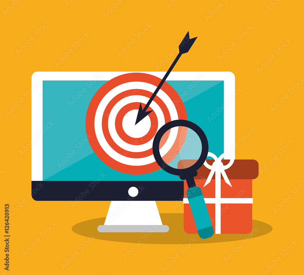 Computer target and lupe icon. Shopping online ecommerce media and ...