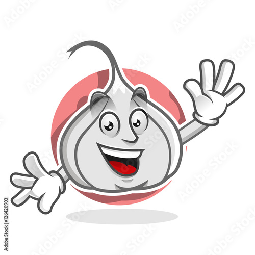 Greeting garlic mascot, garlic character, garlic cartoon