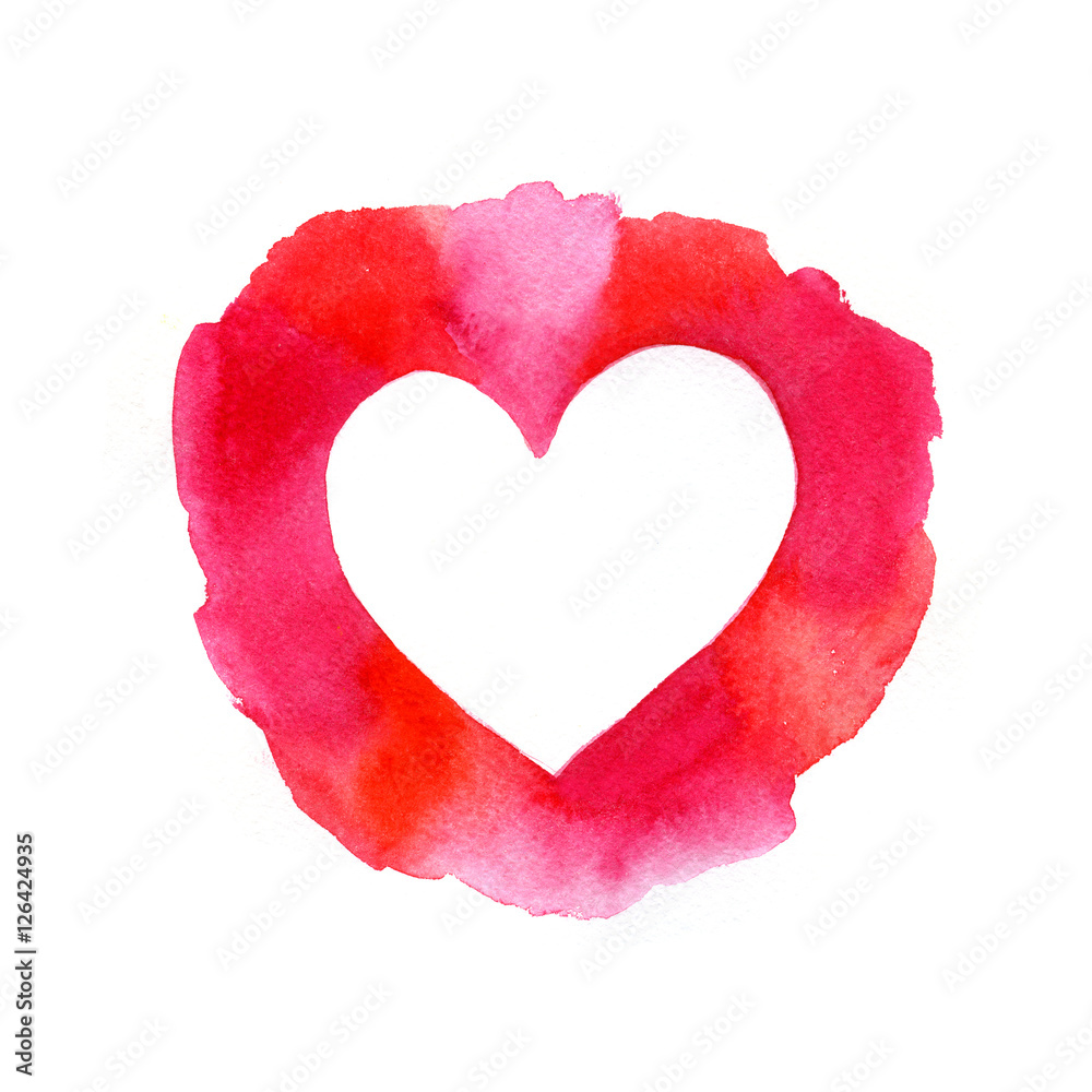 Watercolor painted pink heart frame element for your design