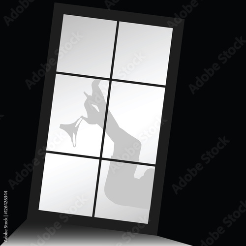 woman legs with underwear front of window illustration