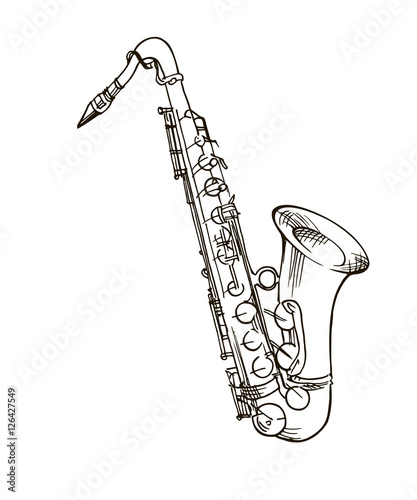 Saxophone Doodle, Hand Drawn Sketch