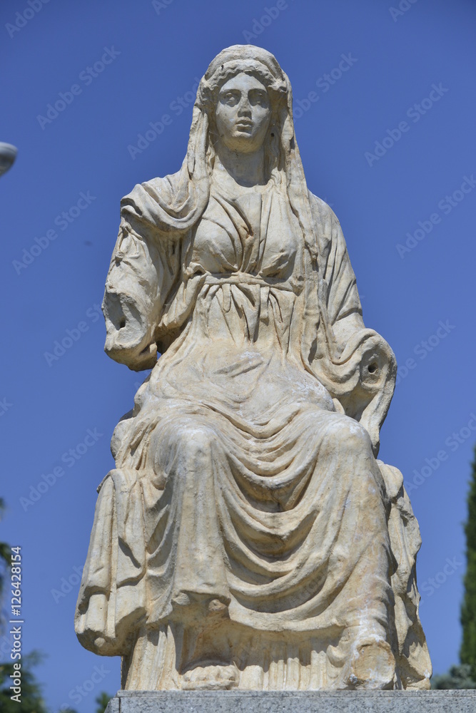 Copy Of The Statue Of The Goddess Ceres at the entrance to the preserved Roman town of Merida, Spain 