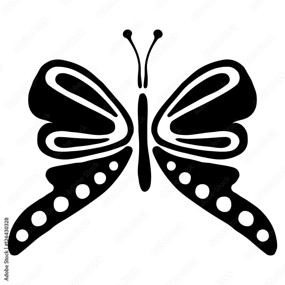 Vector black and white illustration of insect. Butterfly isolated on ...