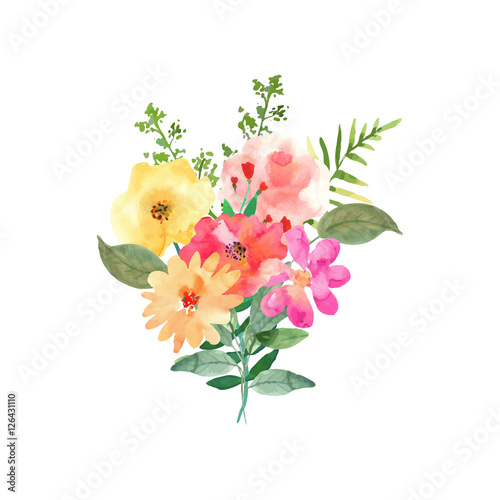 Hand drawn watercolor bouquet. Isolated elements. Vector.