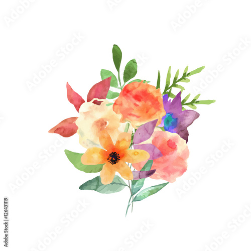 Hand drawn watercolor bouquet. Isolated elements. Vector.