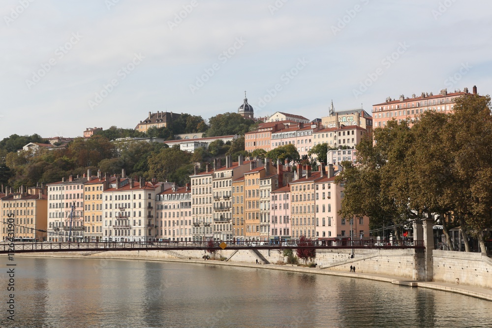 View of the city of Lyon with Saone river, France