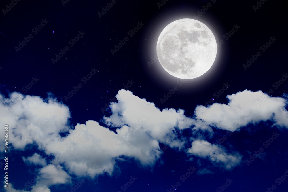 Romantic night with full moon in space over stars with cloudscap