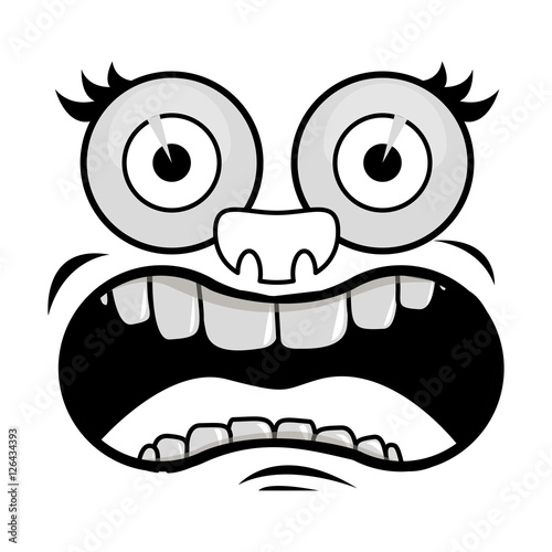 silhouette of cartoon face with scared expression over white background.  vector illustration