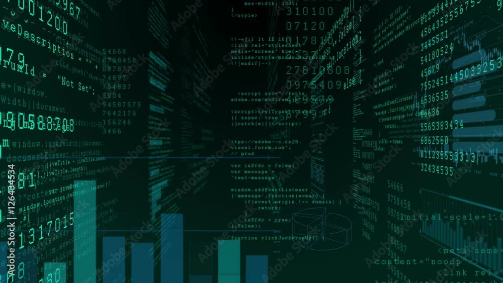 3d animation of the Software code moving in Cyberspace. Looped Technology Concept. HD 1080. 