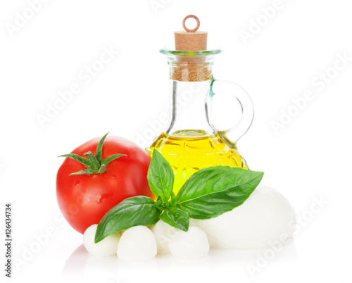 Mozzarella cheese, olive oil, tomato and basil