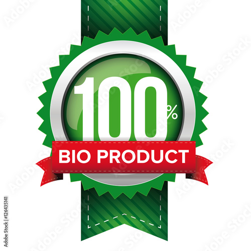 Fotografie Hundred percent bio product green ribbon