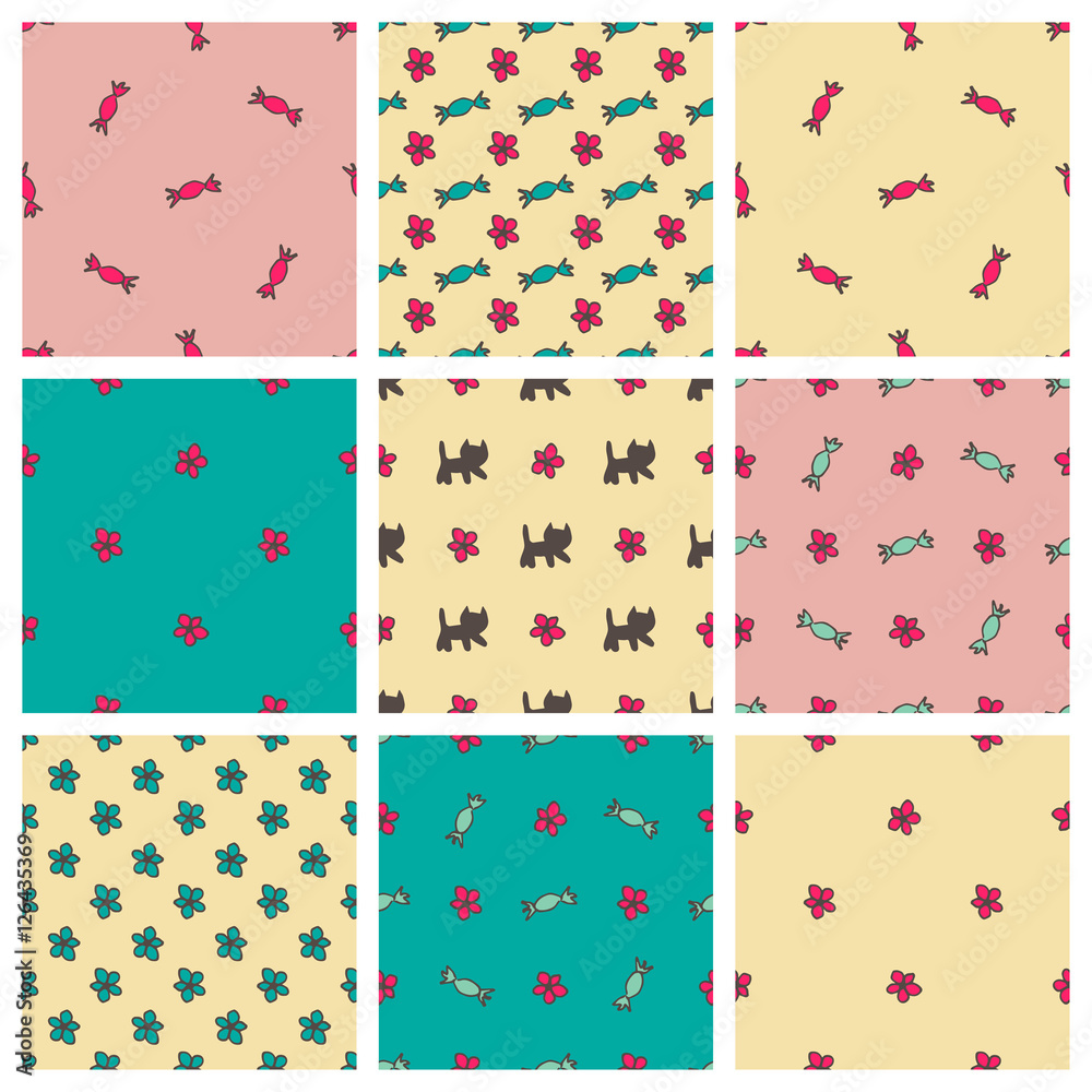 Sweet seamless patterns set Sweet seamless patterns set