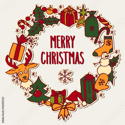 Christmas wreath with greetings