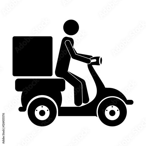 man riding a motorcycle with a box icon over white background. delivery and shipping design. vector illustration