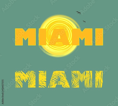 Yellow print with sun, seagull and Miami lettering