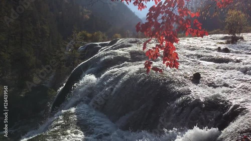 Pearl Shoal Waterfalls at Jiuzhaigou National Park  lake,  The UNESCO World Heritage in Sichuan , China in  Autumn  in November  located in  in  Tibetan-Qiang of Sichuan ,China