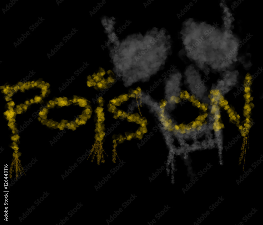 Smoky hand-drawn word Poison with scull.