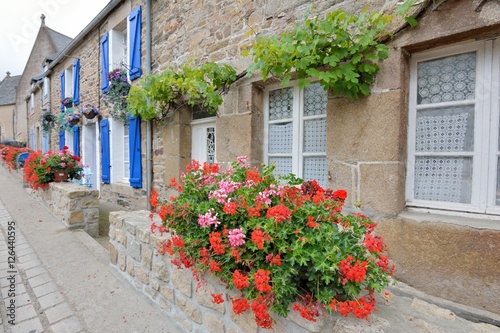 Fototapeta Naklejka Na Ścianę i Meble -  Jolie ruelle de Bretagne avec des maisons typiques aux volets bleus
