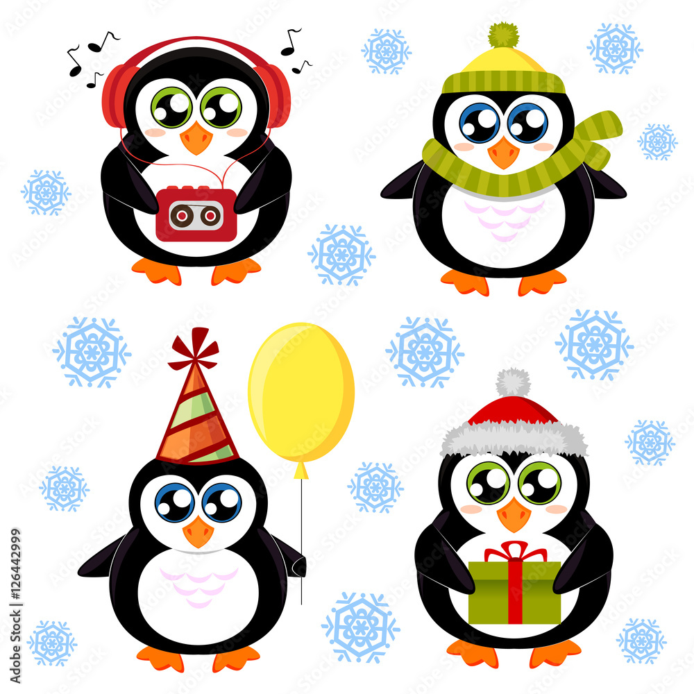 Fototapeta premium Set of cute cartoon penguin