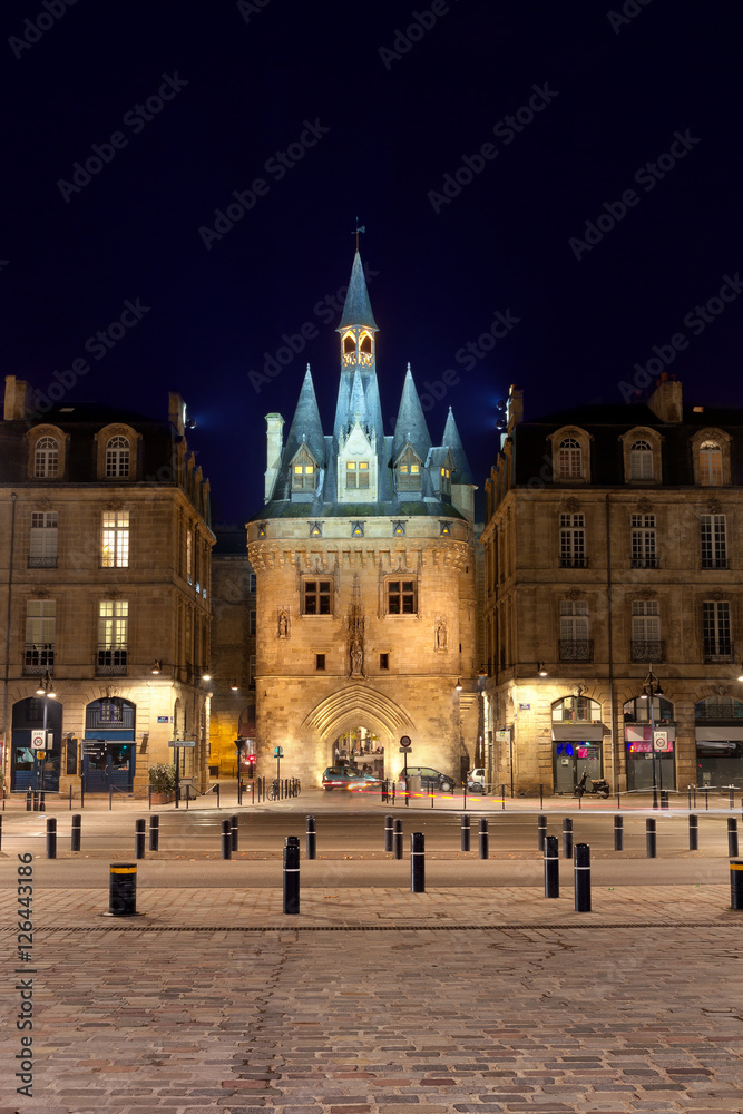 La porte Cailhau à Bordeaux , la nuit, Gironde, Aquitaine